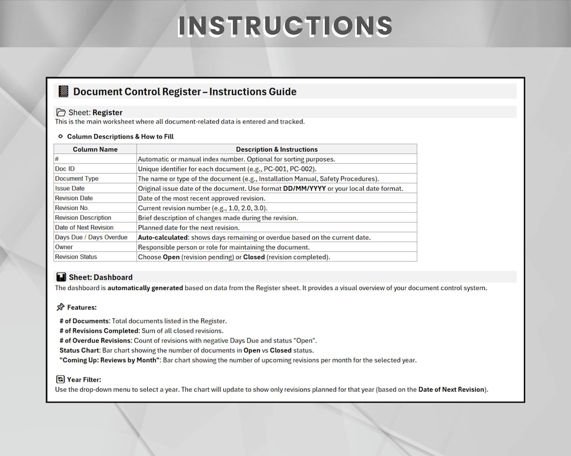 File Control Register Book Document Control Register Excel Template With Automated Dashboard ...