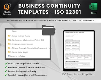 Business Continuity Templates ISO 22301 | Editable Documents BCP Toolkit | Emergency Response, Risk Assessment, Recovery Planning & Audits