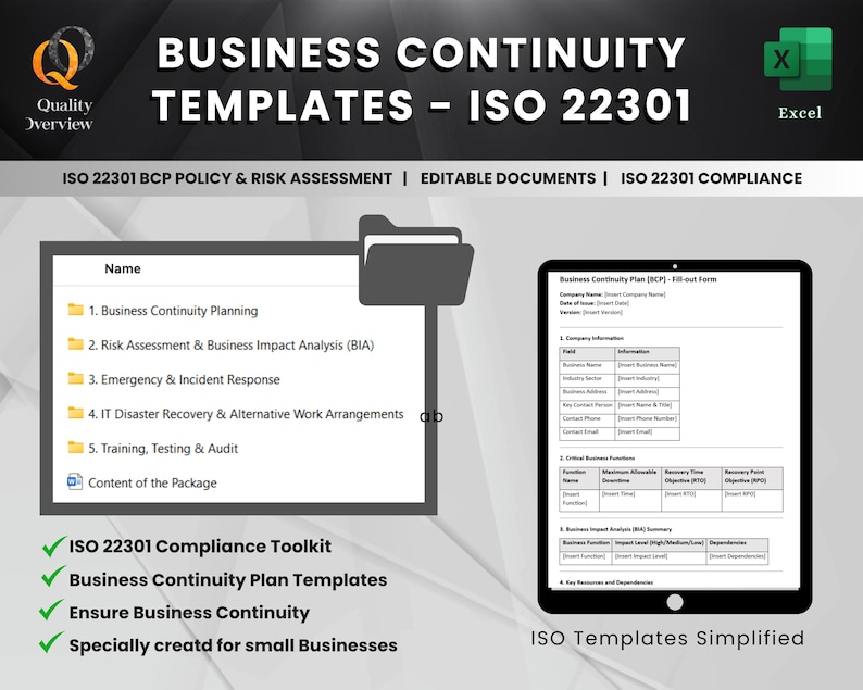 Business Continuity Templates ISO 22301 | Editable Documents BCP ...