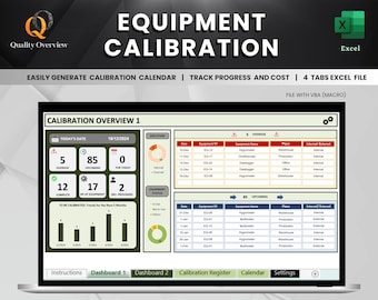 Equipment Calibration Schedule and Tracking Tool | Automated Calibration Calendar | Calibration Cost | Excel Spreadsheet Template, Dashboard