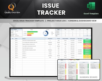 Excel Issue Tracker Template | Project Issue Log | Problem Tracking Spreadsheet | Task Issue Tracker | Kanban & Dashboard View