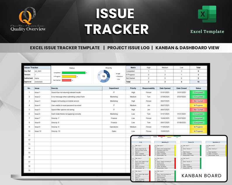 Excel Issue Tracker Template | Project Issue Log | Problem Tracking ...