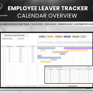 Employee Leaver Tracker | Calendar Overview | Vacation | Sick Leave | Time off | Excel