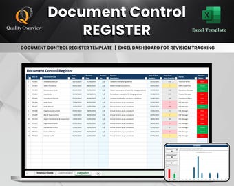 Document Control Register Excel Template with Automated Dashboard | Track Revisions, Due Dates, Status, and Compliance for ISO Systems