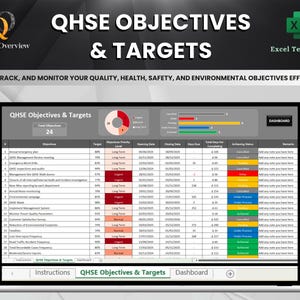 Tracker degli obiettivi e dei target QHSE – Modello Excel | Modello modificabile di matrice Excel per qualità, salute, sicurezza e ambiente | KPI di sicurezza