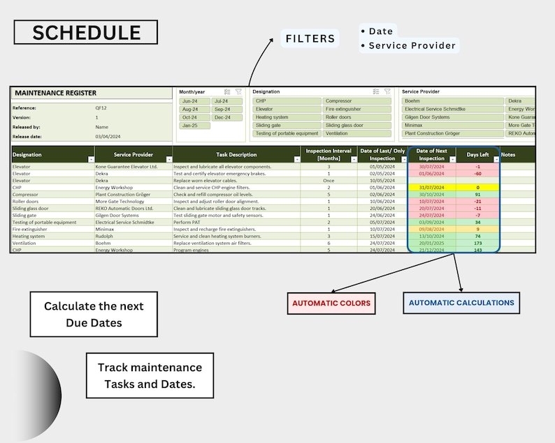 Maintenance Schedule Register Excel Template: Maintenance Planner, Maintenance Tracker, Mainteance Cost. Bônus Calibration Register Bild 2