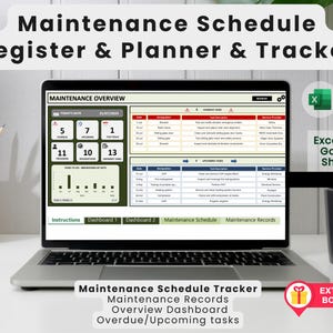 Excel-sjabloon voor onderhoudsschemaregister: onderhoudsplanner, onderhoudstracker, onderhoudskosten. Bônus Kalibratie Register
