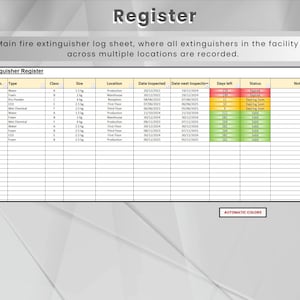 Fire Extinguisher Register | Dashboard | Template | Excel spreadsheet | ISO 14001 Compliant | Excel Safety Log for Workplace Compliance image 2