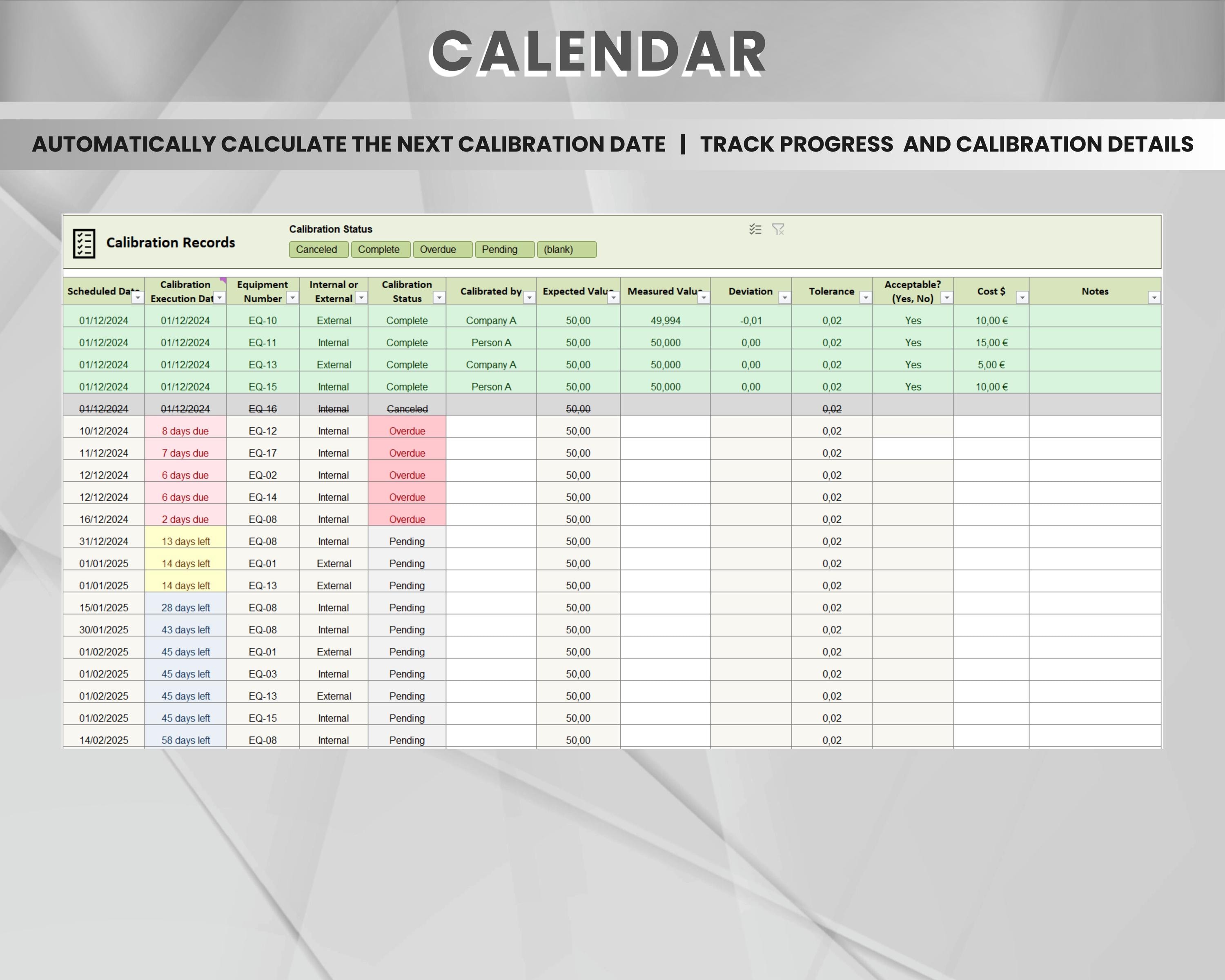 Equipment Calibration Schedule and Tracking Tool | Automated ...