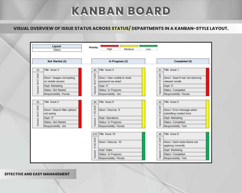 Problem Tracker Card Excel Issue Tracker Template | Project Issue Log | Problem Tracking ...
