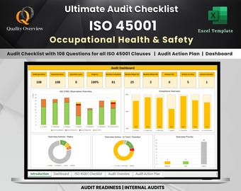 Lista de verificación y panel de control definitivos para la preparación de auditorías ISO 45001 | Herramienta de cumplimiento de seguridad y salud en el trabajo (plantilla de Excel)