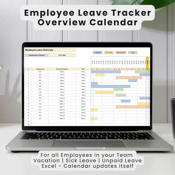 Employee Leaver Tracker | Calendar Overview | Vacation | Sick Leave | time off | Excel