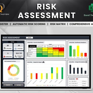 Hoja de cálculo de evaluación de riesgos | Herramienta de gestión de riesgos | Identificación y análisis de riesgos | Matriz de riesgos | Rastreador de riesgos | Tablero de instrumentos | Plantilla de Excel