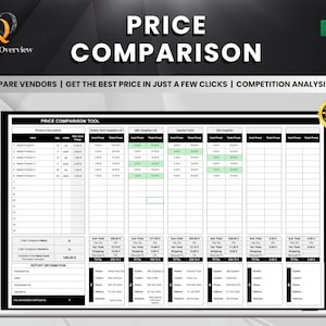 ベンダー価格の比較 | Excel テンプレート |価格比較追跡ツール |販売者を比較 |  ベンダーと価格競争 |価格トラッカー