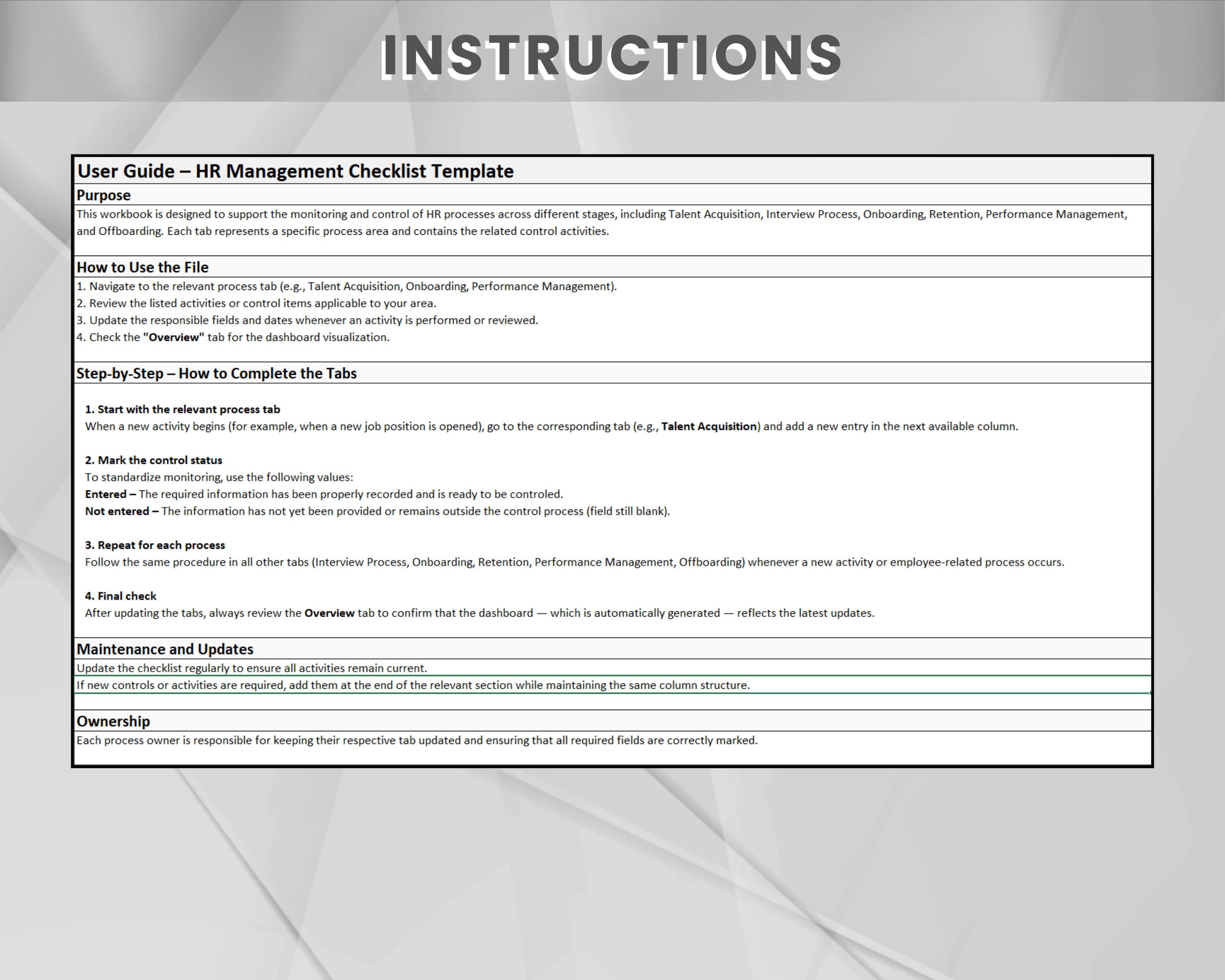 HR Management Checklist & Dashboard – Excel HR Tracker Template ...