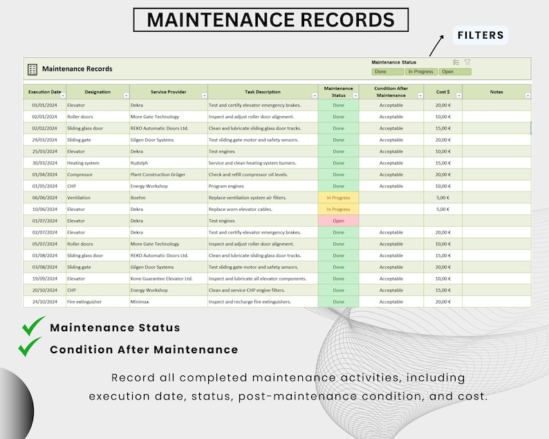 Maintenance Schedule Register Excel Template: Maintenance Planner, Maintenance Tracker, Mainteance Cost. Bônus Calibration Register Bild 6