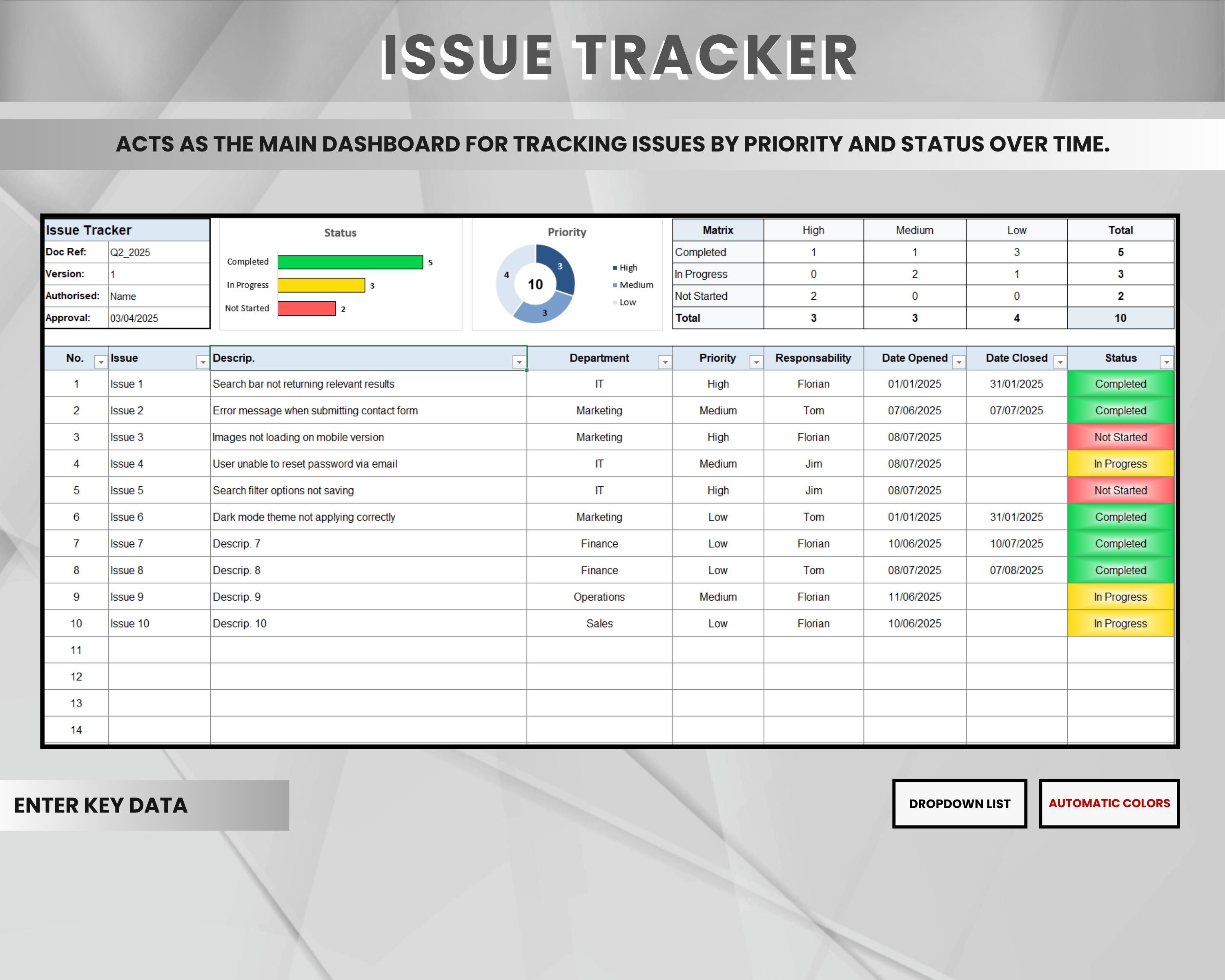 Excel Issue Tracker Template | Project Issue Log | Problem Tracking ...