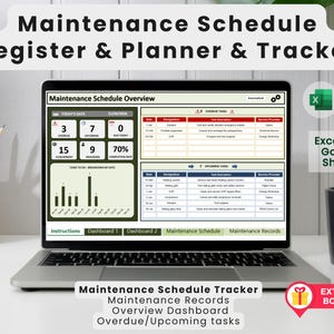 Plantilla de Excel para el registro del programa de mantenimiento: Planificador, seguimiento y coste del mantenimiento. Registro de calibración adicional.