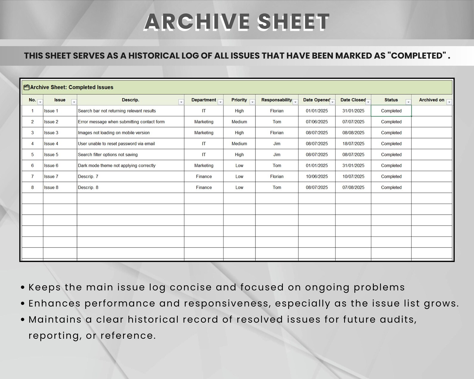 Excel Issue Tracker Template | Project Issue Log | Problem Tracking ...