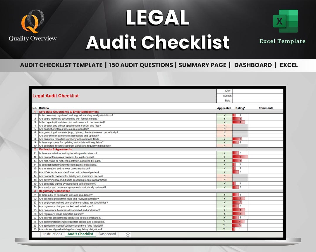 Legal Compliance Audit Checklist – Business Law & Risk Excel Template ...