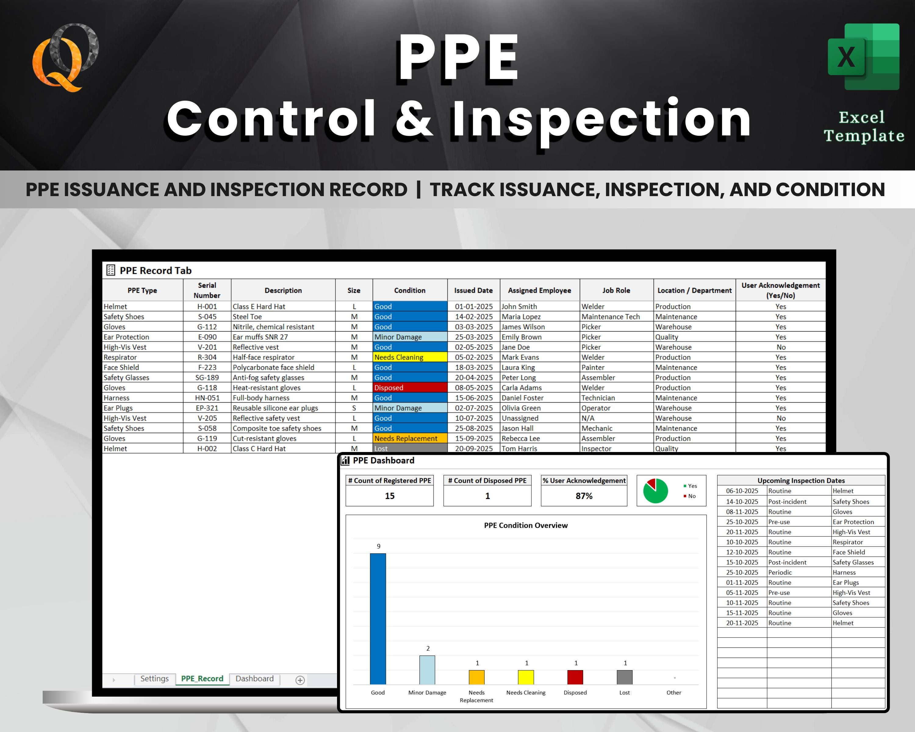 PPE Issuance & Inspection Tracker | Excel Template for Safety and ...