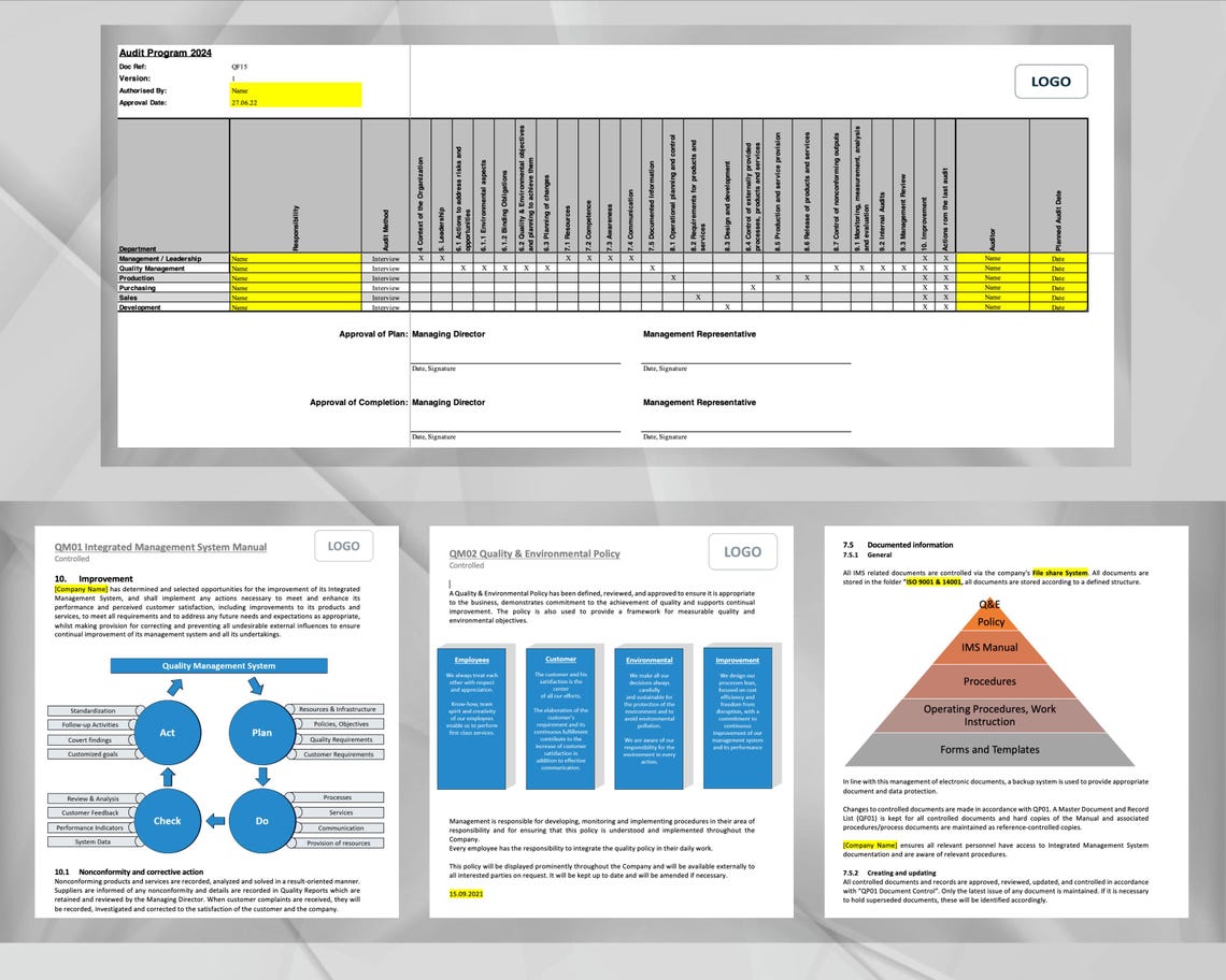 Iso Management Worksheet Example ISO 9001 & ISO 14001 Template Package | Integrated Management System ...