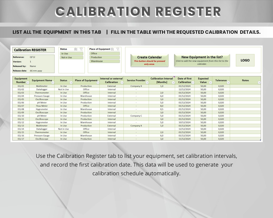 Equipment Calibration Schedule and Tracking Tool | Automated ...