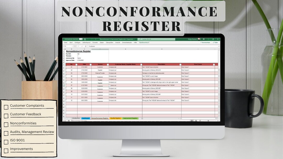 Customer Complaints Deviations Nonconformities Register Etsy