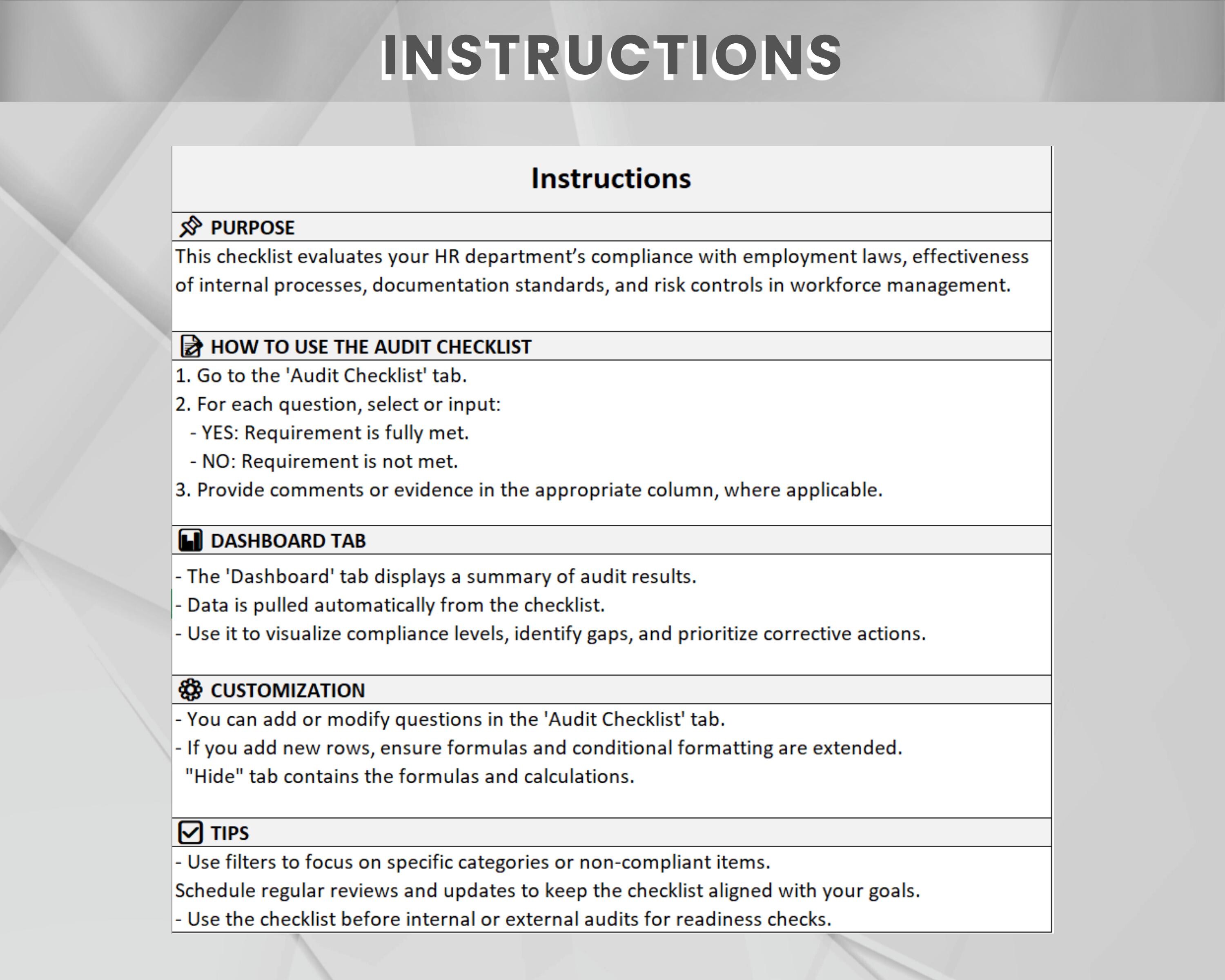 HR Audit Checklist Template – Human Resources Compliance Excel Tool ...