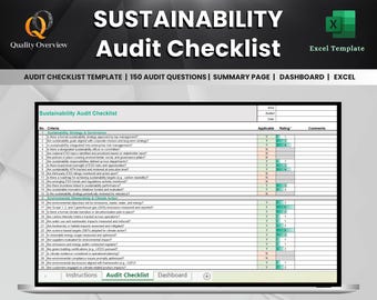 Sustainability Audit Checklist – ESG Strategy & Compliance Excel Template | Dashboard | Scoring