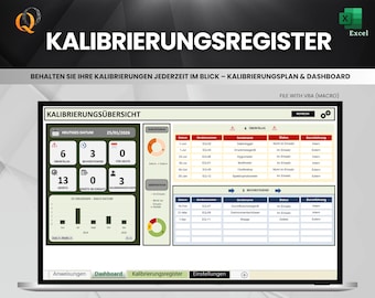Kalibrierungsregister Excel | Kalibrierungsplan & Dashboard | Prüfmittel und Kalibrierungen einfach verwalten