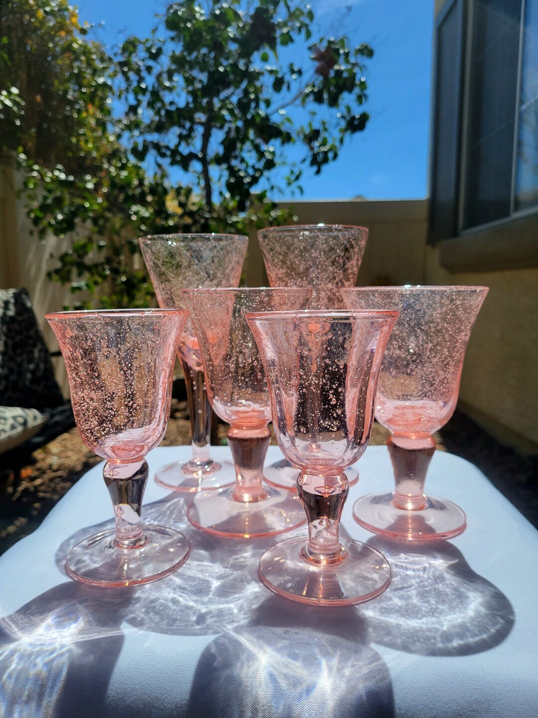 Vintage Pink Bubble Glass Set Etsy