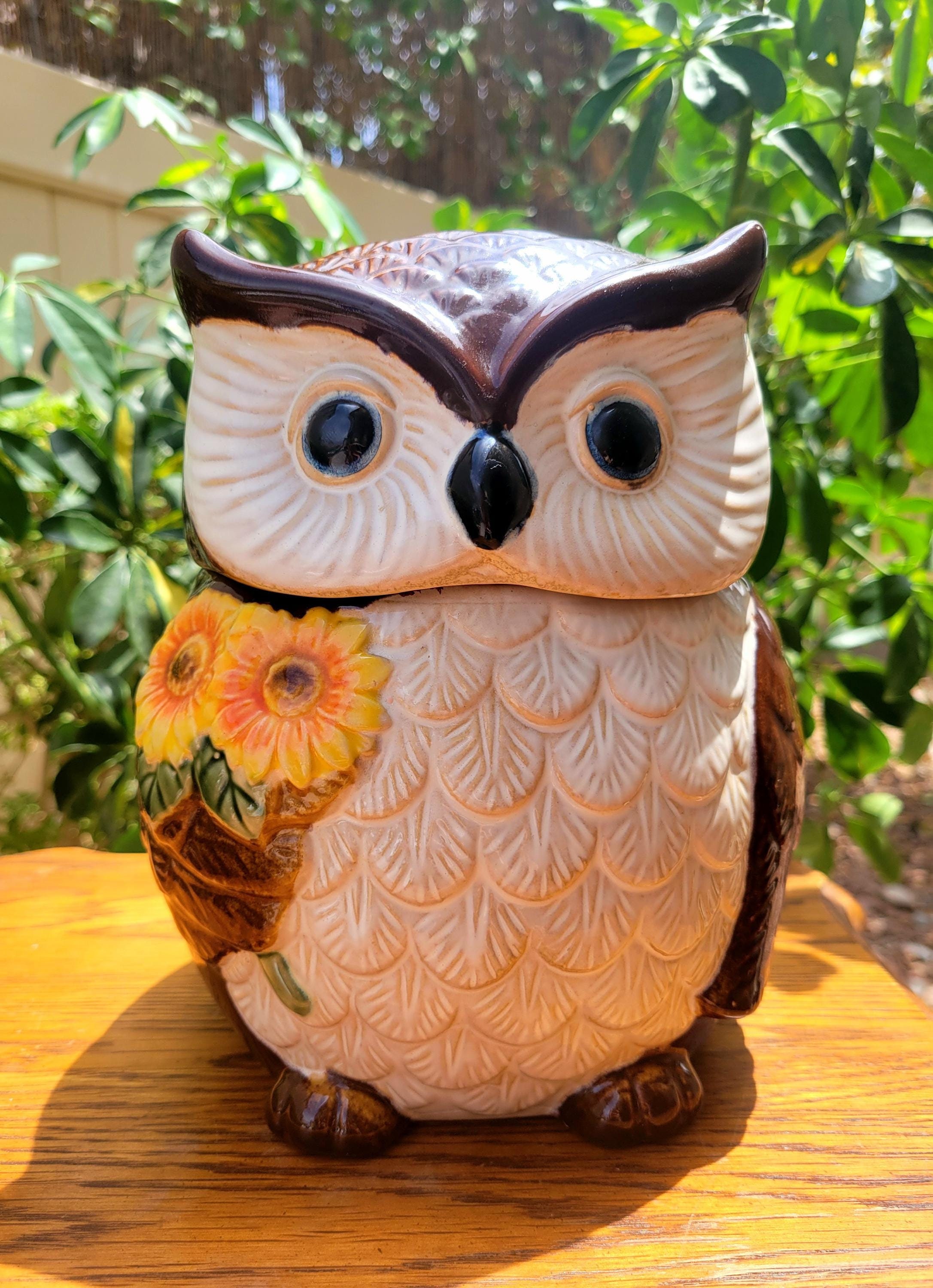 Vintage Retired Cracker Barrel Stoneware Owl Cookie Jar With