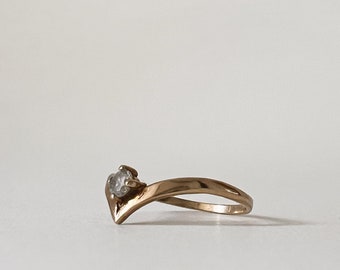 Minimal Cubic Zirconia Wishbone Ring In 9ct Gold