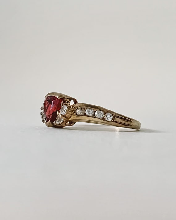 Garnet And Cubic Zirconia Dress Ring In 9ct Gold