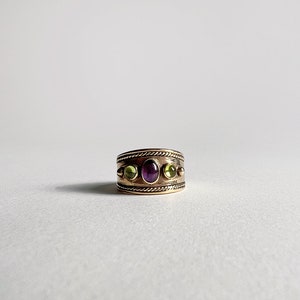 Statement Etruscan Style Amethyst & Peridot Ring In 9ct Gold image 1