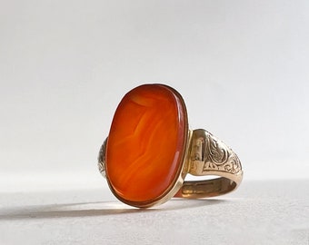 Deep Orange Carnelian Signet Ring In 15ct Gold