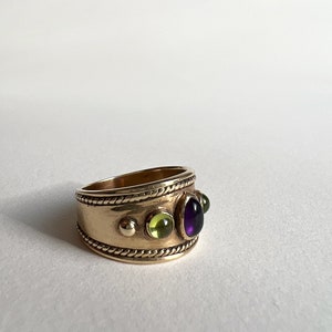 Statement Etruscan Style Amethyst & Peridot Ring In 9ct Gold image 6