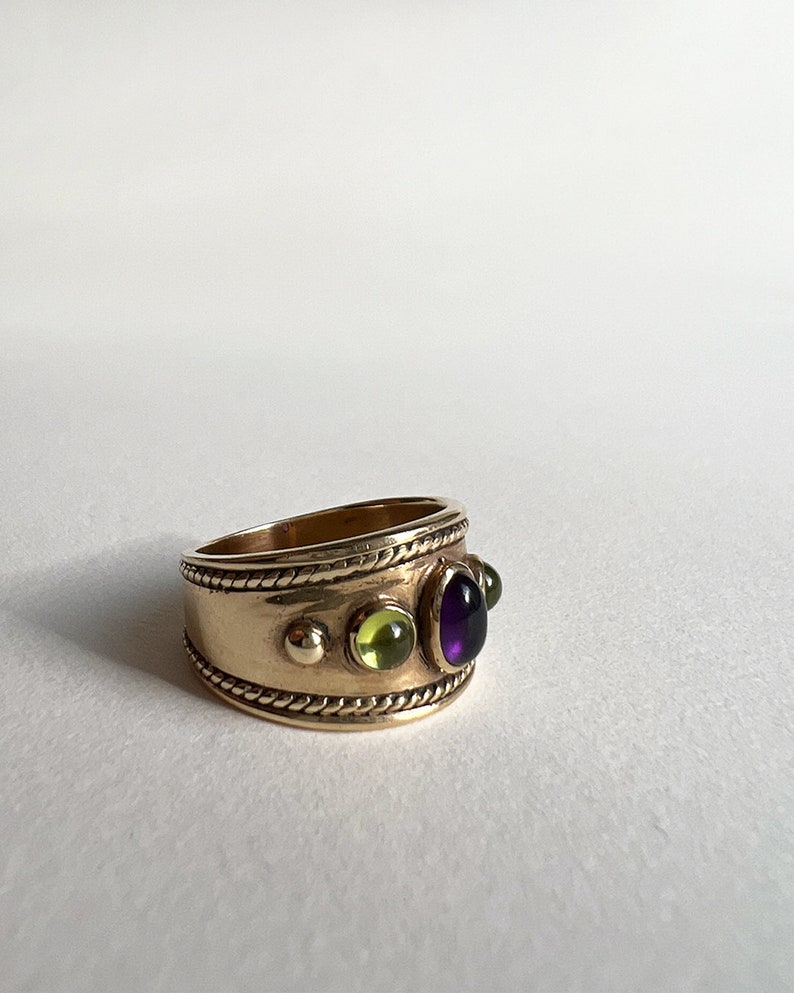 Statement Etruscan Style Amethyst & Peridot Ring In 9ct Gold image 6