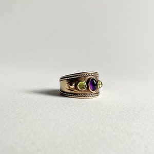 Statement Etruscan Style Amethyst & Peridot Ring In 9ct Gold image 2