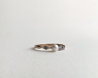 Fine Pearl & Diamond Stacking Ring In 9ct Gold
