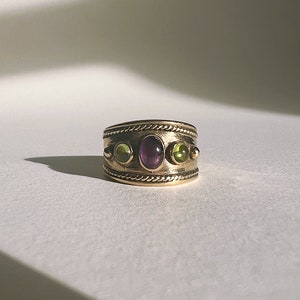 Statement Etruscan Style Amethyst & Peridot Ring In 9ct Gold image 5