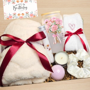Zestaw prezentowy Self Care Zestaw pielęgnacyjny dla kobiet Kosz prezentowy na koc Przytulne pudełko urodzinowe Kosz Hygge Zestaw pielęgnacyjny dla mamy Prezent świąteczny Skarpetki Kocyk na świecę
