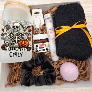 Spooky gift Basket Halloween Gift Box Fall Basket Boo Spooky Care Package Halloween Gift Set Haunted Halloween Glass Cup Spooky Gift Box Her