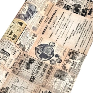 Vintage & Retro Christmas Ads Gift Wrapping Paper Rolls, 1pc, 2 Sizes, Original Design with Newspaper, Unique, Fun, Family Holiday