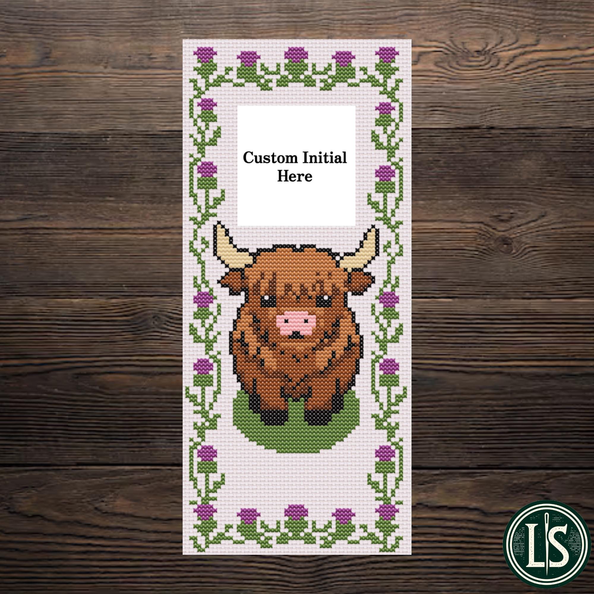 Highland Cow Bookmark Cross Stitch Pattern + Alphabet | Scottish ...