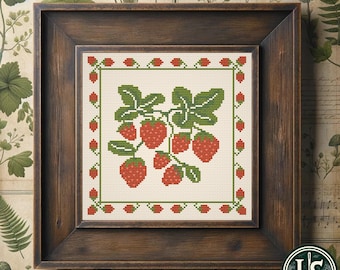 Strawberry Cross Stitch Pattern - Mother's Day DIY Berry Embroidery Guide | Needlecraft | Cottage Core