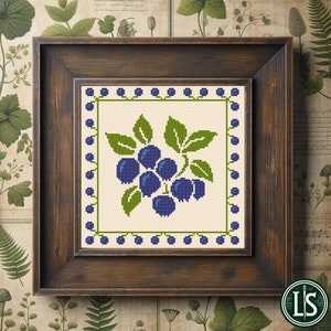 Blueberry Cross Stitch Pattern - Handmade  DIY Berry Embroidery Guide | PDF | Needlecraft | Cottage Core