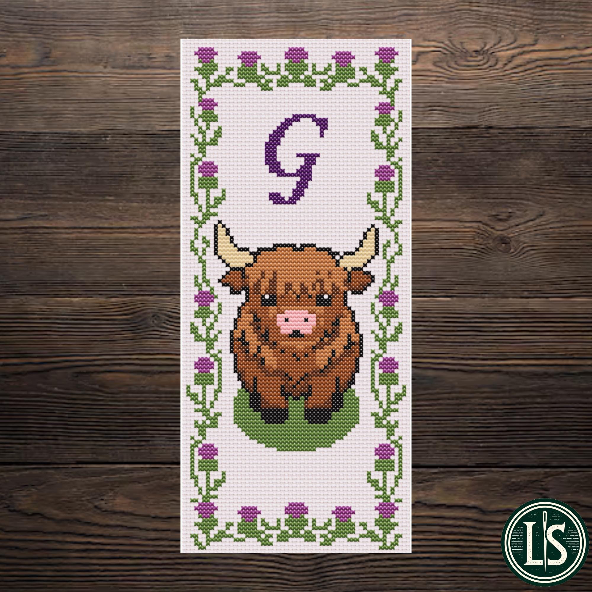 Highland Cow Bookmark Cross Stitch Pattern + Alphabet | Scottish ...