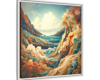 Hormuz Meerenge Wellen Abstrakte Leinwand Druck | Persischer Golf Maritime Wandkunst | Symbolische Geopolitisch Spannung